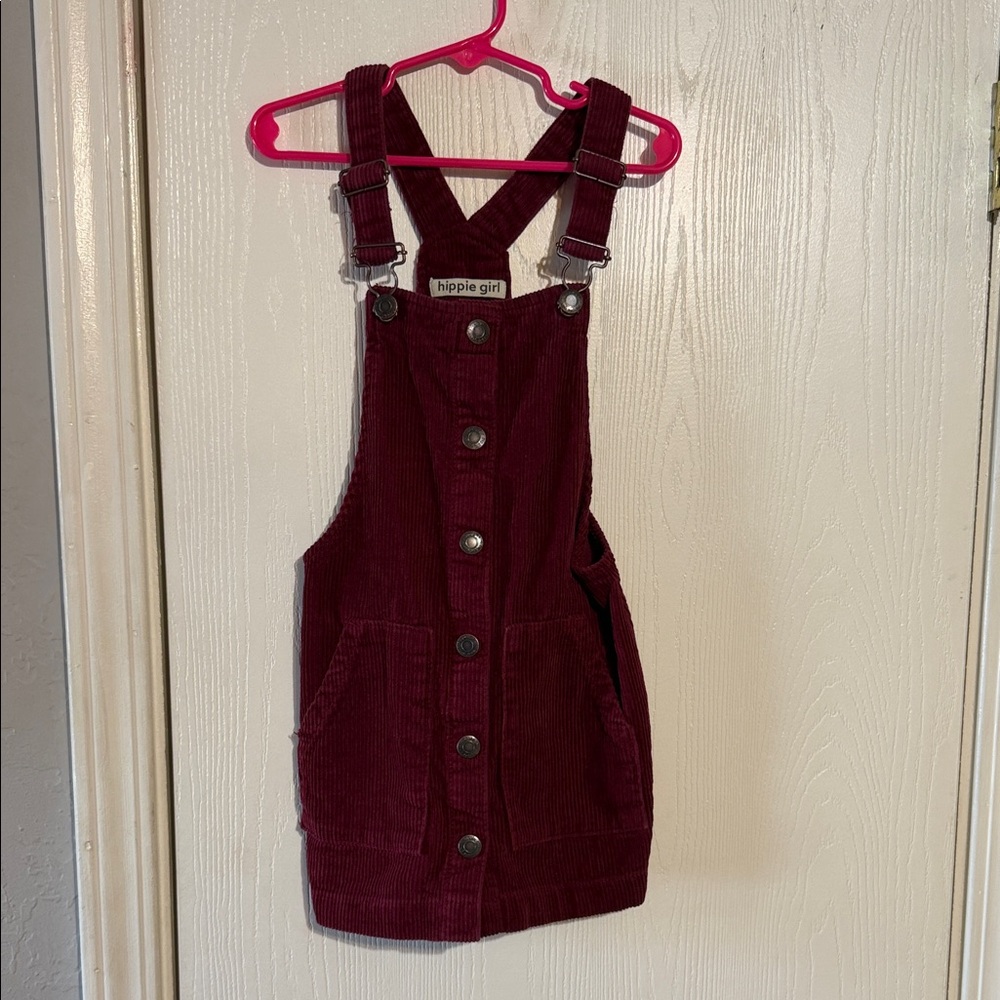 Hippie Girl Burgundy Corduroy Kids Overalls